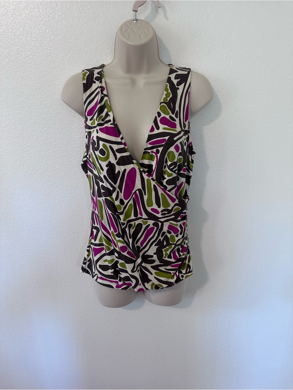 Kenneth Cole Olive, Fuchsia & Black Abstract Sleeveless Drape Top